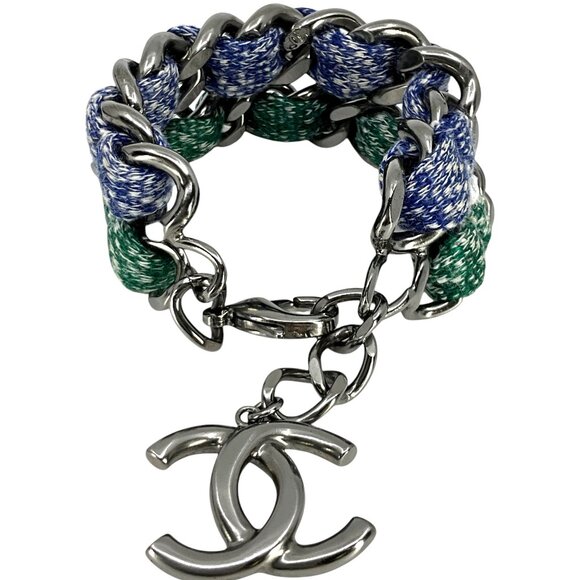 CHANEL Coco Mark Silver Metal Chain Link CC Bracelet - Picture 1 of 6